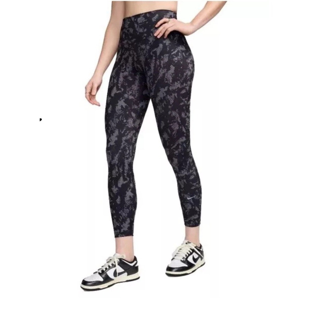 Nike One Women High Rise 7/8 Leggings Black Grey Abstract Print‎ Size XS NWT